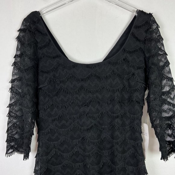 NWT Guess Black Kira Scalloped Eyelash Fringe Lace Dress LBD Size 10 NEW I991 - Picture 3 of 11